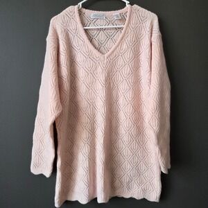 Lord & Taylor Pink Knit V Neck Sweater Womens S Angora Lambswool Cozy Coquette